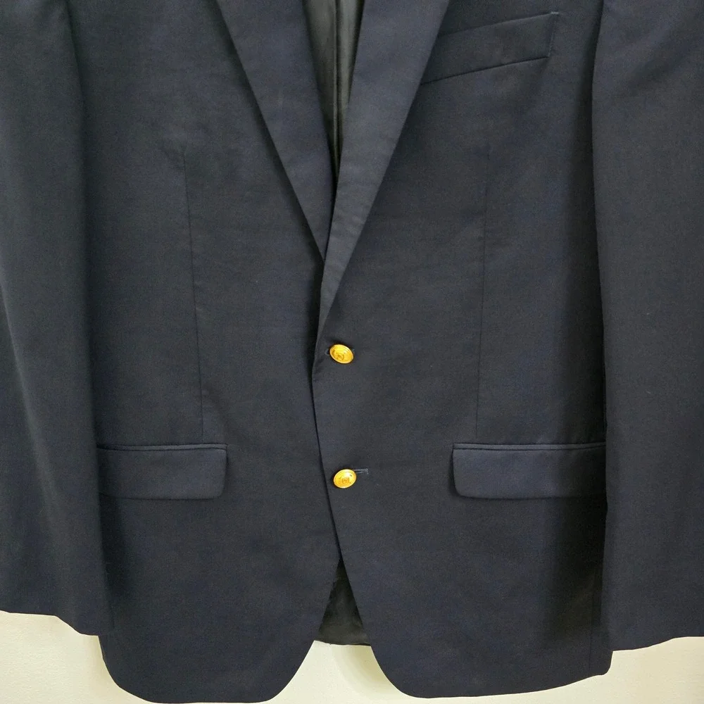 Lauren Ralph Lauren Mens 40L Navy Blue Wool Blend 2-Button Blazer Gold Buttons